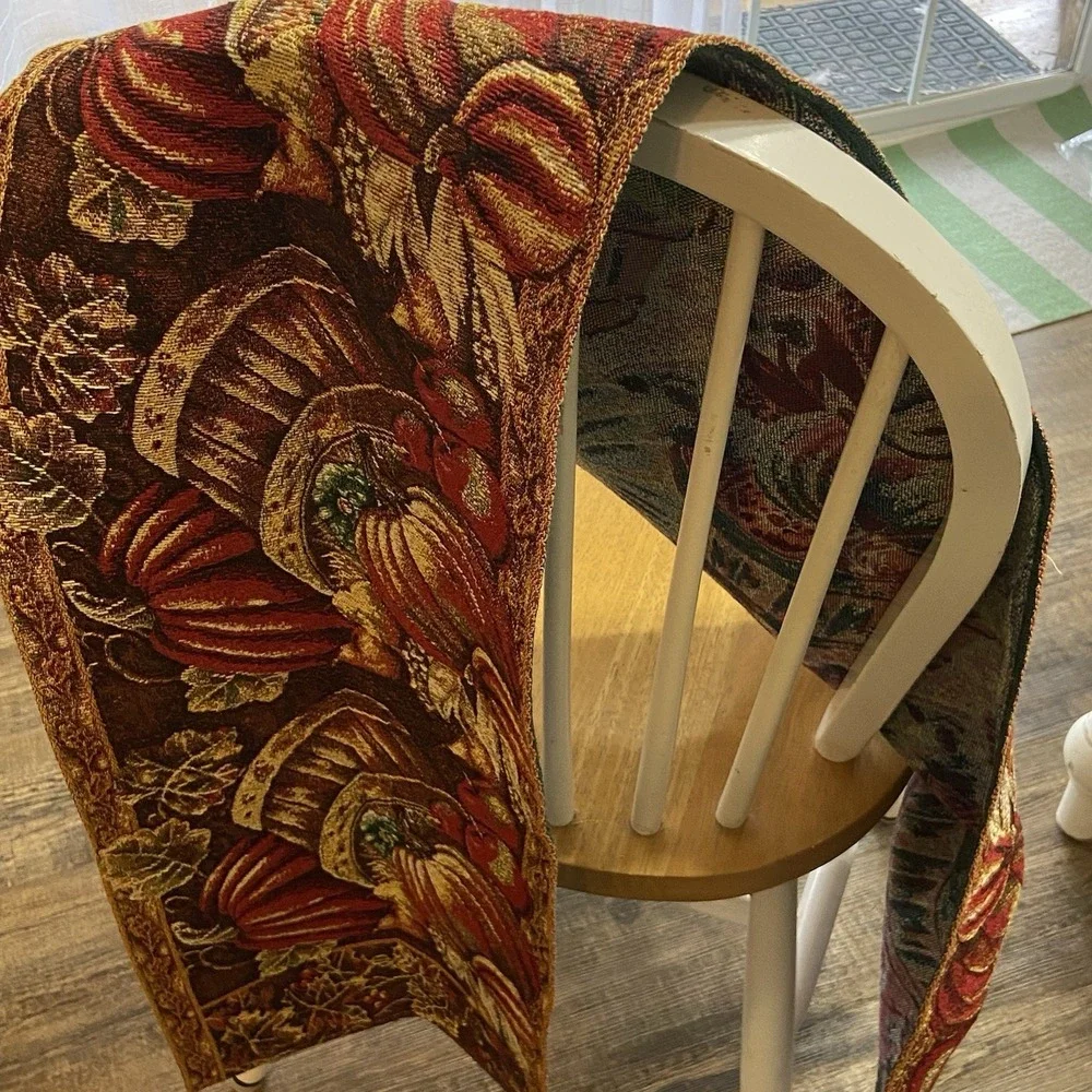 Tapestry Table Runner Fall Pumpkins Autumn Thanksgiving Harvest 67‎ x 12